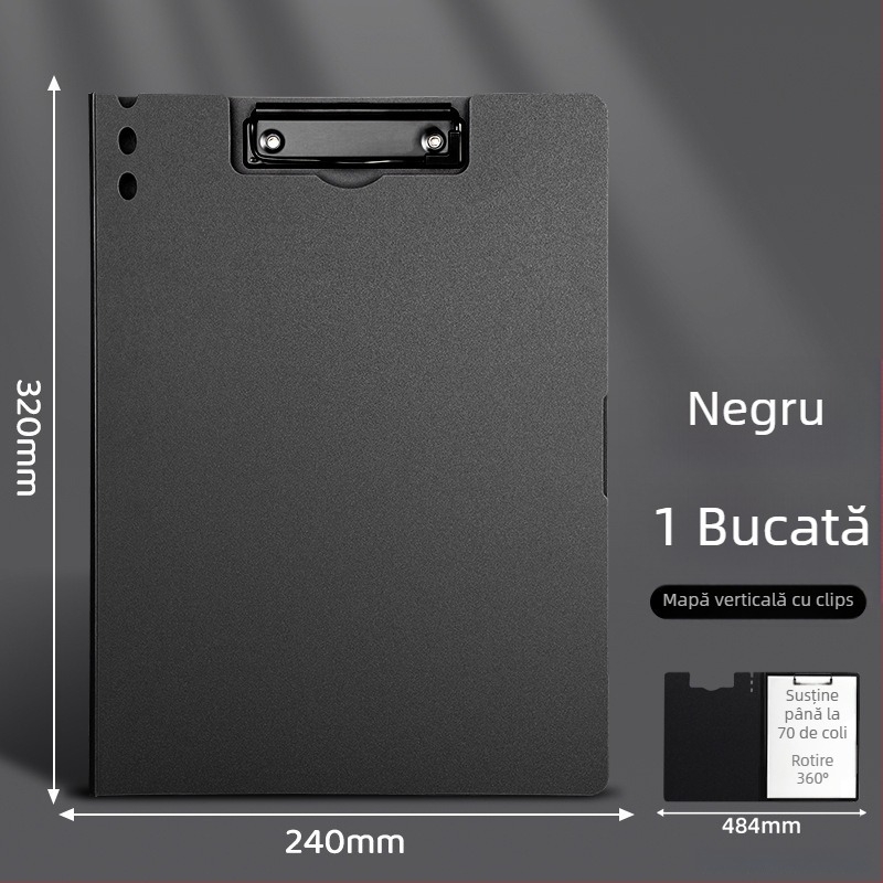 Placă groasă cu cleme duble, din PVC, dosar de documente și planșă de scris, poate ține până la 70 de coli