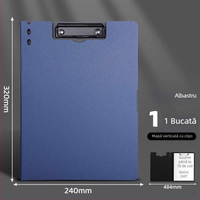 Placă groasă cu cleme duble, din PVC, dosar de documente și planșă de scris, poate ține până la 70 de coli