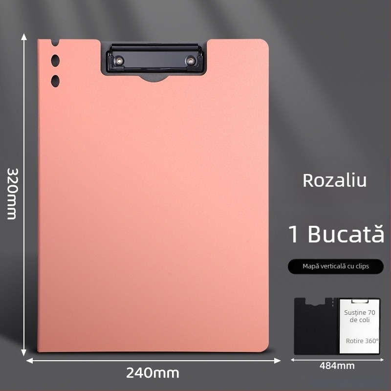 Placă groasă cu cleme duble, din PVC, dosar de documente și planșă de scris, poate ține până la 70 de coli