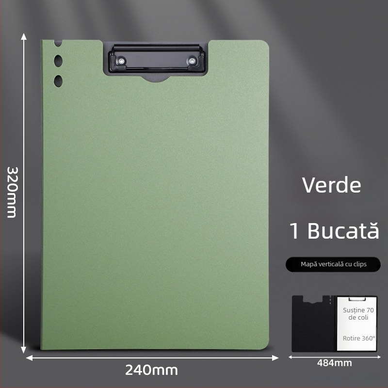 Placă groasă cu cleme duble, din PVC, dosar de documente și planșă de scris, poate ține până la 70 de coli