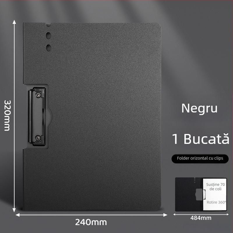 Placă groasă cu cleme duble, din PVC, dosar de documente și planșă de scris, poate ține până la 70 de coli