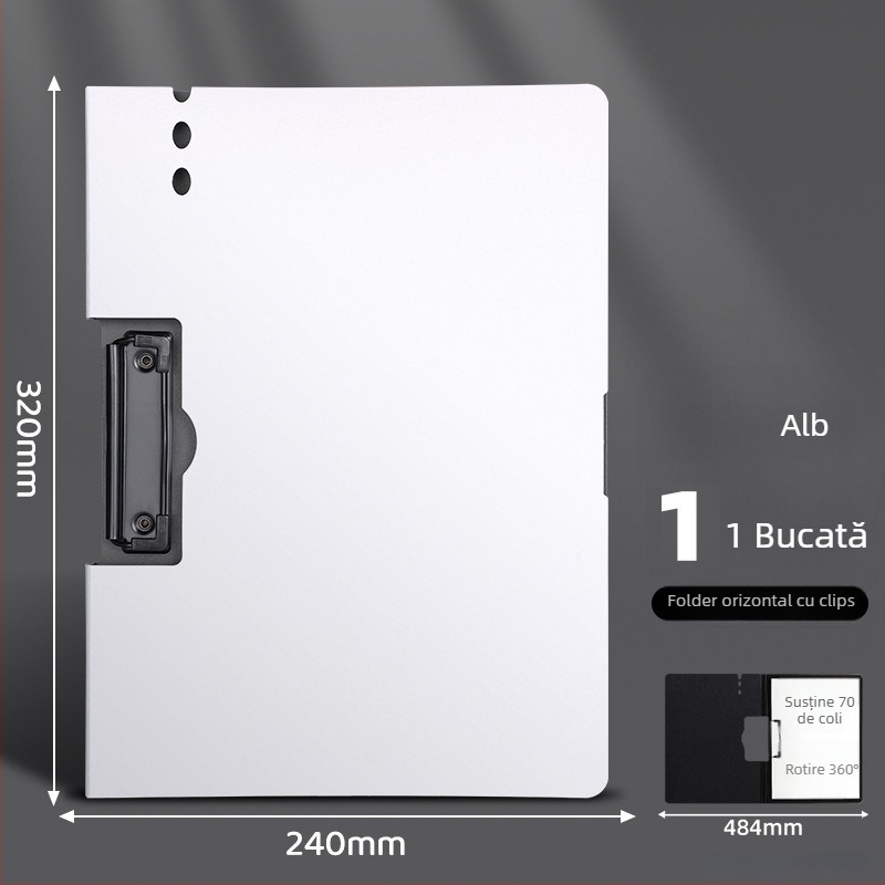 Placă groasă cu cleme duble, din PVC, dosar de documente și planșă de scris, poate ține până la 70 de coli
