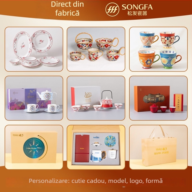 Ceașcă de mic dejun din porțelan, cu mâner în formă de floare, pictată manual – set premium din trei piese, ceramică albă, rezistentă la temperaturi înalte, logo personalizabil