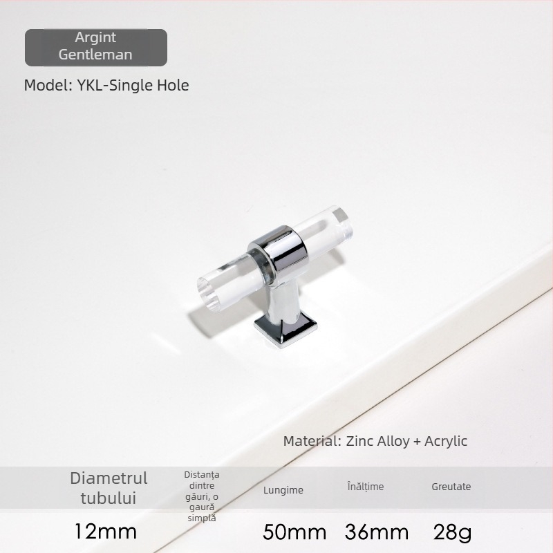 Mâner pentru ușile de dulap – Model 96 • Materiale: acrilic, aliaj de zinc • Stil: modern minimalist • Pentru ușile de dulap