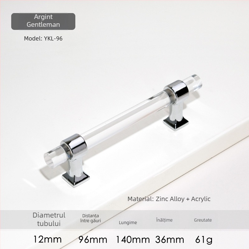 Mâner pentru ușile de dulap – Model 96 • Materiale: acrilic, aliaj de zinc • Stil: modern minimalist • Pentru ușile de dulap