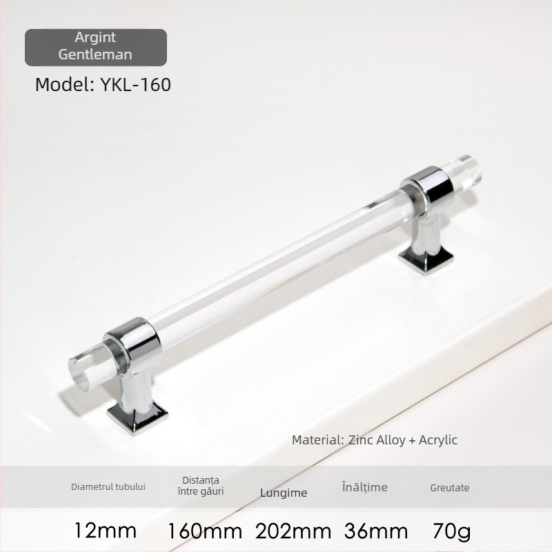 Mâner pentru ușile de dulap – Model 96 • Materiale: acrilic, aliaj de zinc • Stil: modern minimalist • Pentru ușile de dulap