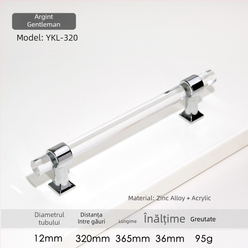 Mâner pentru ușile de dulap – Model 96 • Materiale: acrilic, aliaj de zinc • Stil: modern minimalist • Pentru ușile de dulap
