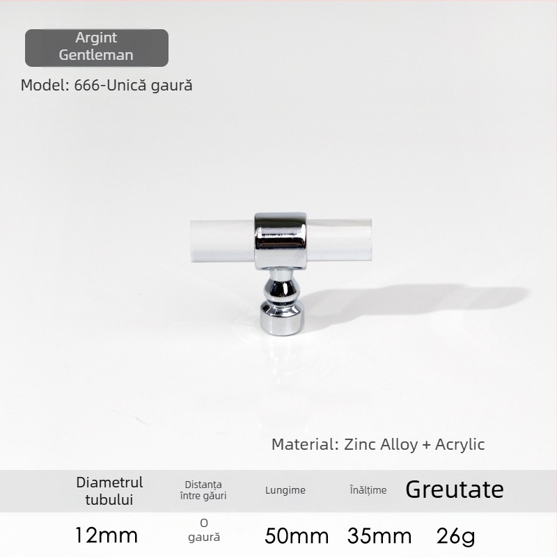 Mâner pentru ușile de dulap – Model 96 • Materiale: acrilic, aliaj de zinc • Stil: modern minimalist • Pentru ușile de dulap