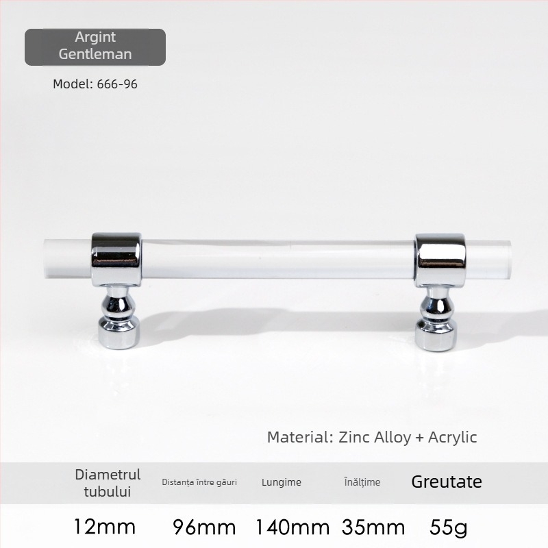 Mâner pentru ușile de dulap – Model 96 • Materiale: acrilic, aliaj de zinc • Stil: modern minimalist • Pentru ușile de dulap