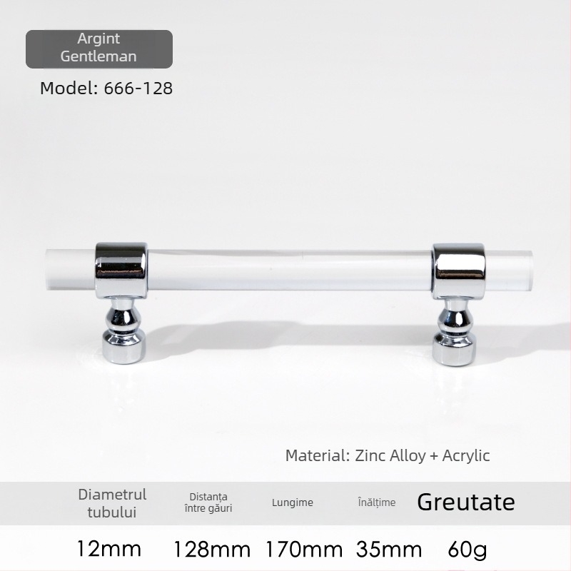 Mâner pentru ușile de dulap – Model 96 • Materiale: acrilic, aliaj de zinc • Stil: modern minimalist • Pentru ușile de dulap