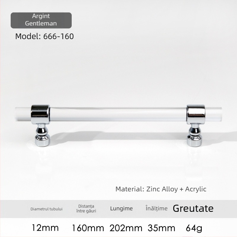 Mâner pentru ușile de dulap – Model 96 • Materiale: acrilic, aliaj de zinc • Stil: modern minimalist • Pentru ușile de dulap