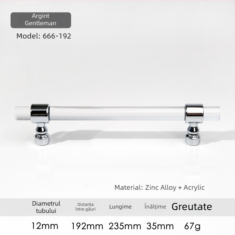 Mâner pentru ușile de dulap – Model 96 • Materiale: acrilic, aliaj de zinc • Stil: modern minimalist • Pentru ușile de dulap