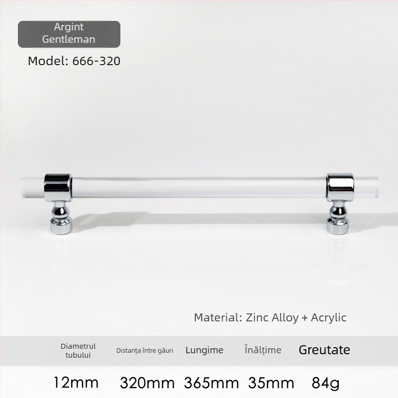 Mâner pentru ușile de dulap – Model 96 • Materiale: acrilic, aliaj de zinc • Stil: modern minimalist • Pentru ușile de dulap