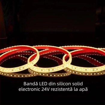 Bandă LED monocromă de 24V, IP68 impermeabil, 120 LEDuri 3528, 10 W/m, cu reglaj al intensității