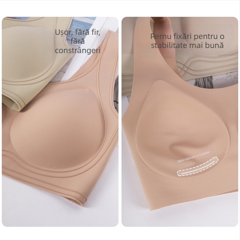 Sutien cu imprimeu flok antibacterian, cupe fixe, fără urme, bretele late duble, push-up, din nylon respirabil