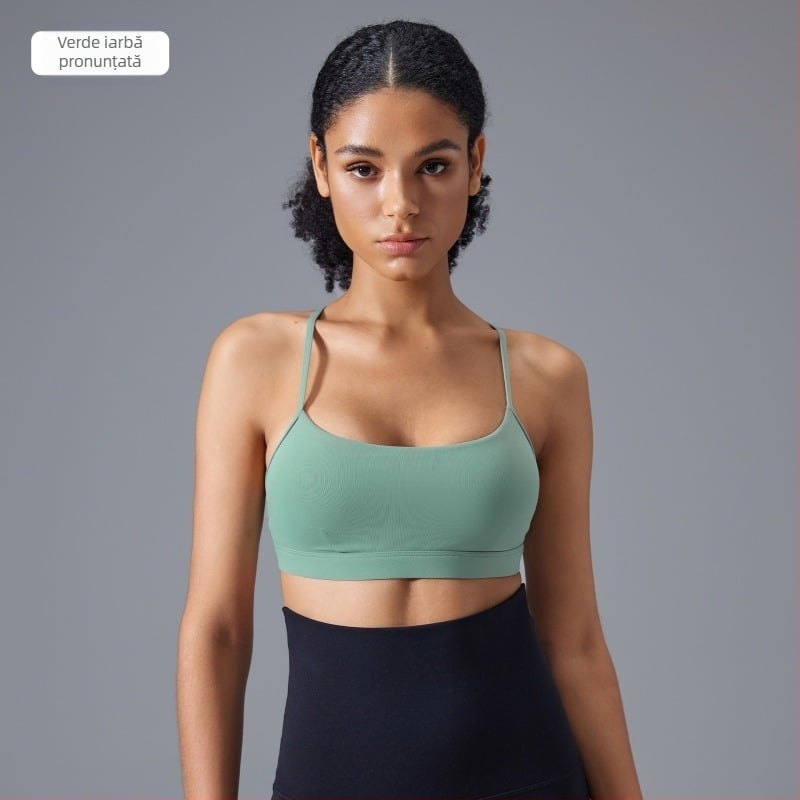 Sutien sport Push-Up, antișoc, bretele reglabil, spate încrucișat, respirabil, pentru yoga