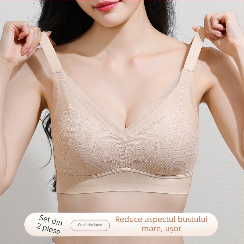 Sutien cu cupă completă, material principal spandex, căptușeală modală, bretele fixe, închidere cu patru rânduri de catarame