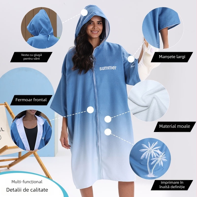 Prosop-poncho uscat rapid pentru surfing și înot, halat de baie unisex, fibre ultra-fine, 300–400 g, fire 150d, imprimare, personalizare disponibilă