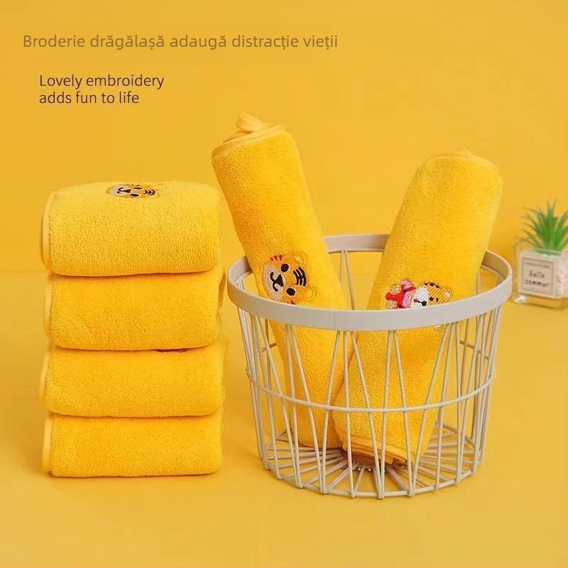 Prosop de baie pentru copii din coral fleece, model tigru desenat, pentru bebeluși – 32S fire, broderie