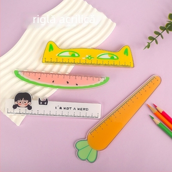 Riglă acrilică, instrument de desen multifuncțional cu motiv de animal, model Ruler 003, ambalaj în punguță, personalizare disponibilă, imprimare logo inclusă