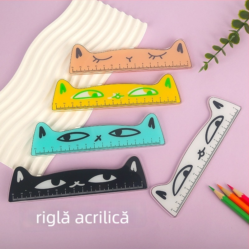 Riglă acrilică, instrument de desen multifuncțional cu motiv de animal, model Ruler 003, ambalaj în punguță, personalizare disponibilă, imprimare logo inclusă