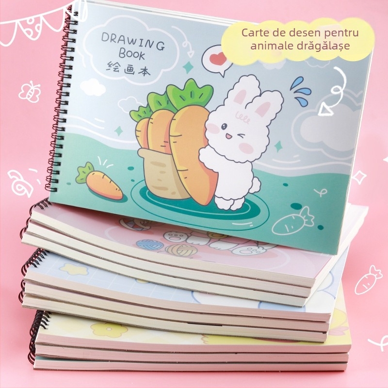 Carte de schițe pentru desen – iepure drăguț și pisică leneșă, temă premiu pentru profesor (Model: YH-A4; Copertă: hârtie; Legare: foi libere; Hârtie: schițe; 150 gsm; Greutate: ~298 g; Stil: 23169906718)