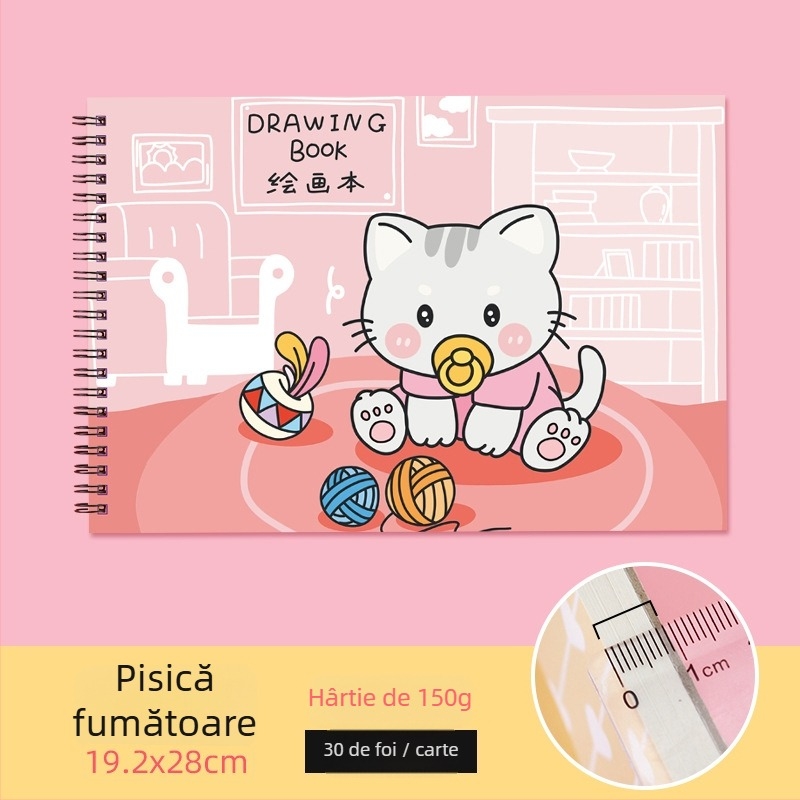 Carte de schițe pentru desen – iepure drăguț și pisică leneșă, temă premiu pentru profesor (Model: YH-A4; Copertă: hârtie; Legare: foi libere; Hârtie: schițe; 150 gsm; Greutate: ~298 g; Stil: 23169906718)