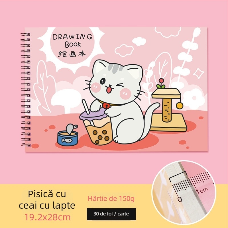 Carte de schițe pentru desen – iepure drăguț și pisică leneșă, temă premiu pentru profesor (Model: YH-A4; Copertă: hârtie; Legare: foi libere; Hârtie: schițe; 150 gsm; Greutate: ~298 g; Stil: 23169906718)