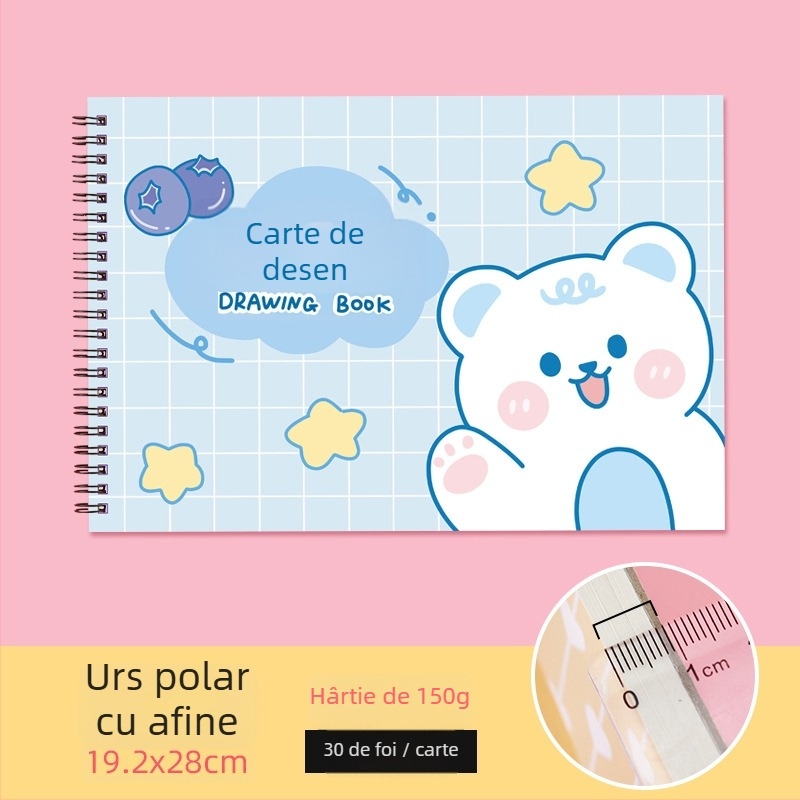 Carte de schițe pentru desen – iepure drăguț și pisică leneșă, temă premiu pentru profesor (Model: YH-A4; Copertă: hârtie; Legare: foi libere; Hârtie: schițe; 150 gsm; Greutate: ~298 g; Stil: 23169906718)