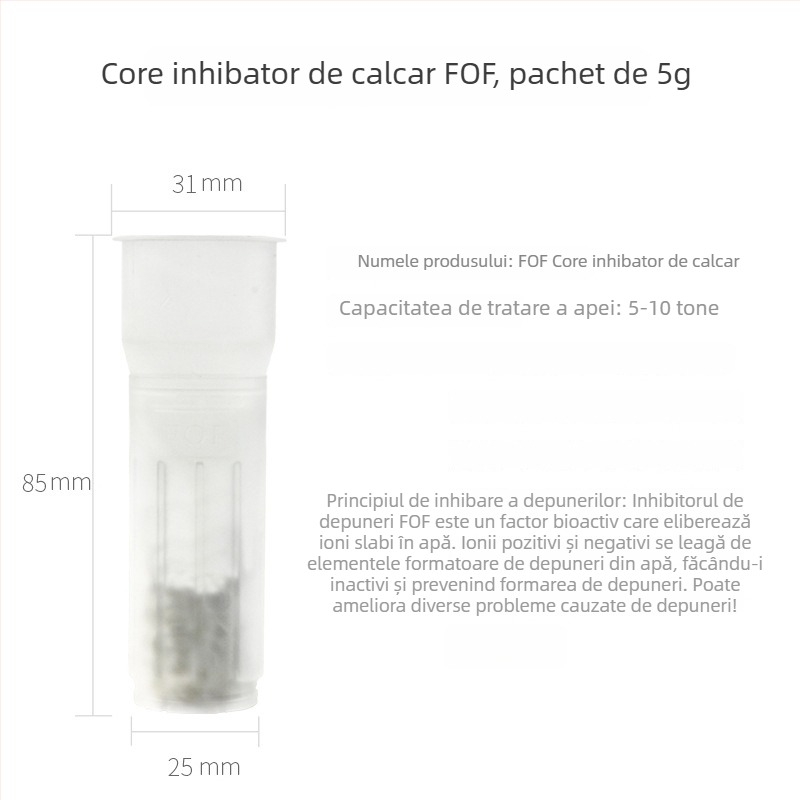 FOF nucleu inhibator de scală fără fosfor pentru filtru frontal – capacitate 5 g/10 g, locație gaură centrală, pentru purificatoare de apă casnice
