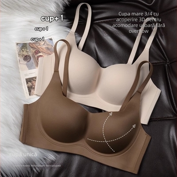 Sutien cu decolteu drept, suport fără cusături, cupe modelate cu vârf subțire și bază mai groasă, material principal nylon, închidere la spate cu patru rânduri de cârlige