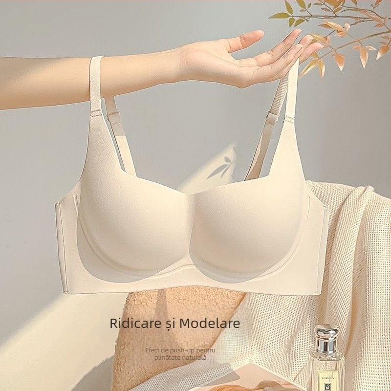 Sutien cu decolteu drept, suport fără cusături, cupe modelate cu vârf subțire și bază mai groasă, material principal nylon, închidere la spate cu patru rânduri de cârlige