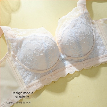 Sutien din dantelă fără sârmă, cupă 3/4, model subțire, bretele reglabile, închidere la spate cu patru rânduri de cârlige, respirabil și susținător