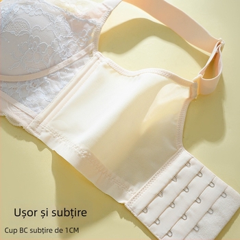 Sutien din dantelă fără sârmă, cupă 3/4, model subțire, bretele reglabile, închidere la spate cu patru rânduri de cârlige, respirabil și susținător