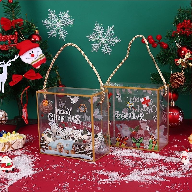 Cutie transparentă de cadouri portabilă pentru biscuiți crocanți din orez lipicios – plastic, imprimare plată, ambalare din carton, Origine: Wenzhou