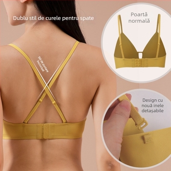 Sutien wireless, fără cusături, cupe subțiri modelate, bretele detașabile duble, cupă completă, închidere laterală, nylon respirabil