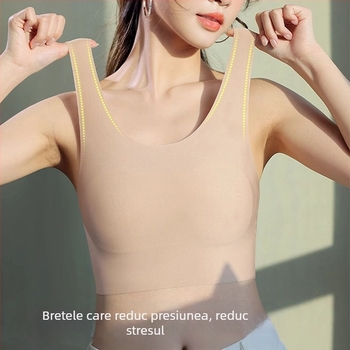 Sutien-vest fără cusături, respirabil și confortabil, cu bretele fixe duble, cupe subțiri modelate, căptușeală din bumbac, material nylon-spandex