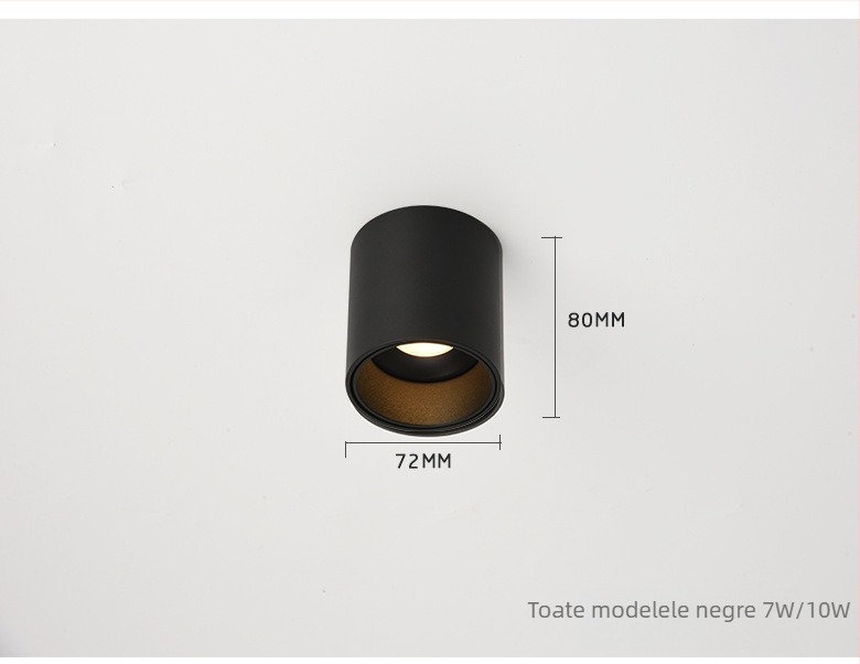 Pinton LED downlight circular cu montaj deschis, carcasă din aluminiu, 220V, CRI ≥ 90