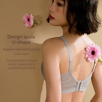 Sutien din modal cu finisaj satin, cupă din nylon turnat, inel din oțel cu memorie pentru susținere, închidere la spate cu patru rânduri de cârlige, design respirabil