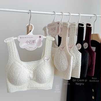 Bustier dantelat cu spate frumos, decolteu pătrat, cupe fixate, cupe turnate subțiri cu căptușeală din bumbac