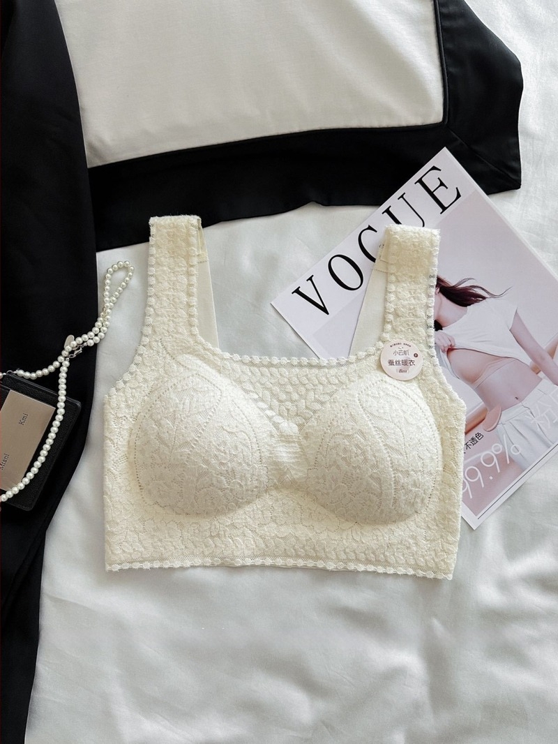 Bustier dantelat cu spate frumos, decolteu pătrat, cupe fixate, cupe turnate subțiri cu căptușeală din bumbac