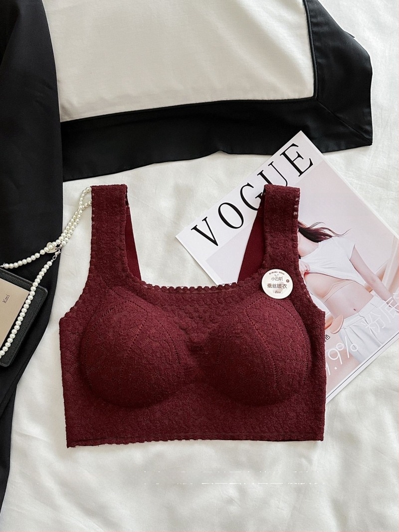 Bustier dantelat cu spate frumos, decolteu pătrat, cupe fixate, cupe turnate subțiri cu căptușeală din bumbac