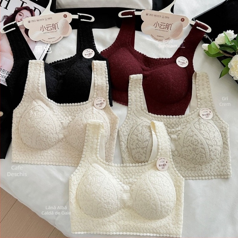 Bustier dantelat cu spate frumos, decolteu pătrat, cupe fixate, cupe turnate subțiri cu căptușeală din bumbac