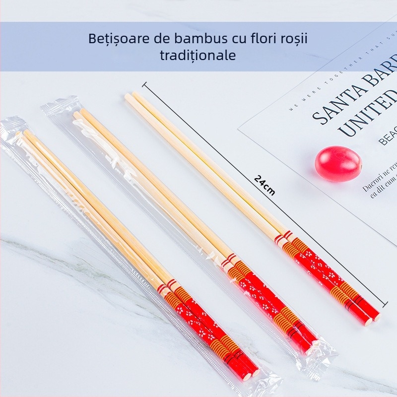 Bețișoare de bambus, de unică folosință, ambalate individual în pungile OPP — vârfuri rotunde igienice, compatibile cu microunde, personalizare logo