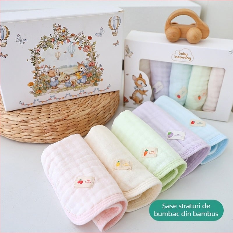 Prosop bebeluș cu bambus-bumbac, 40 buc, țesătură simplă, personalizare disponibilă