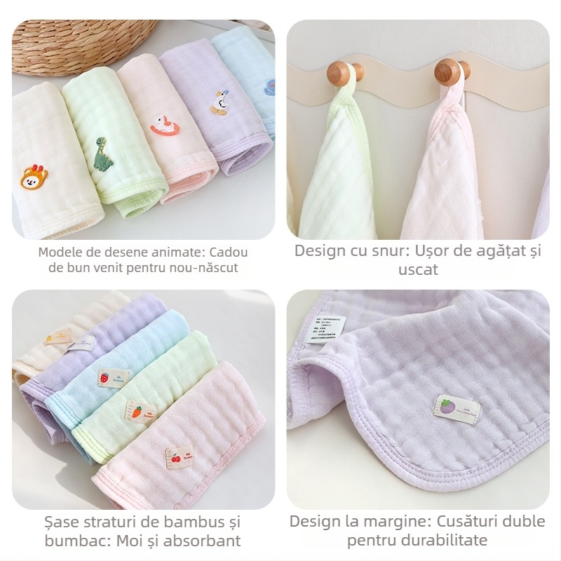 Prosop bebeluș cu bambus-bumbac, 40 buc, țesătură simplă, personalizare disponibilă