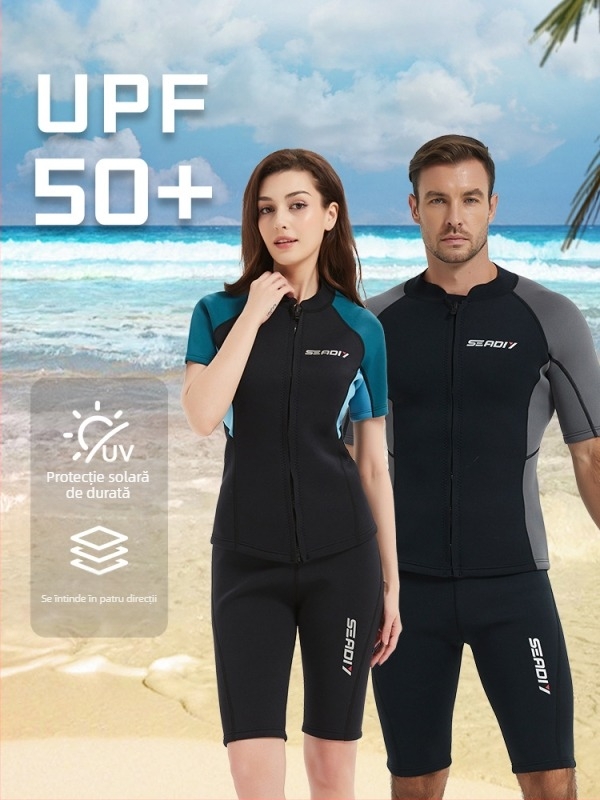 Costum de scufundat unisex cu mânecă scurtă, neopren 2 mm, material din nailon cu elasticitate înaltă, uscare rapidă, pentru înot și scufundări