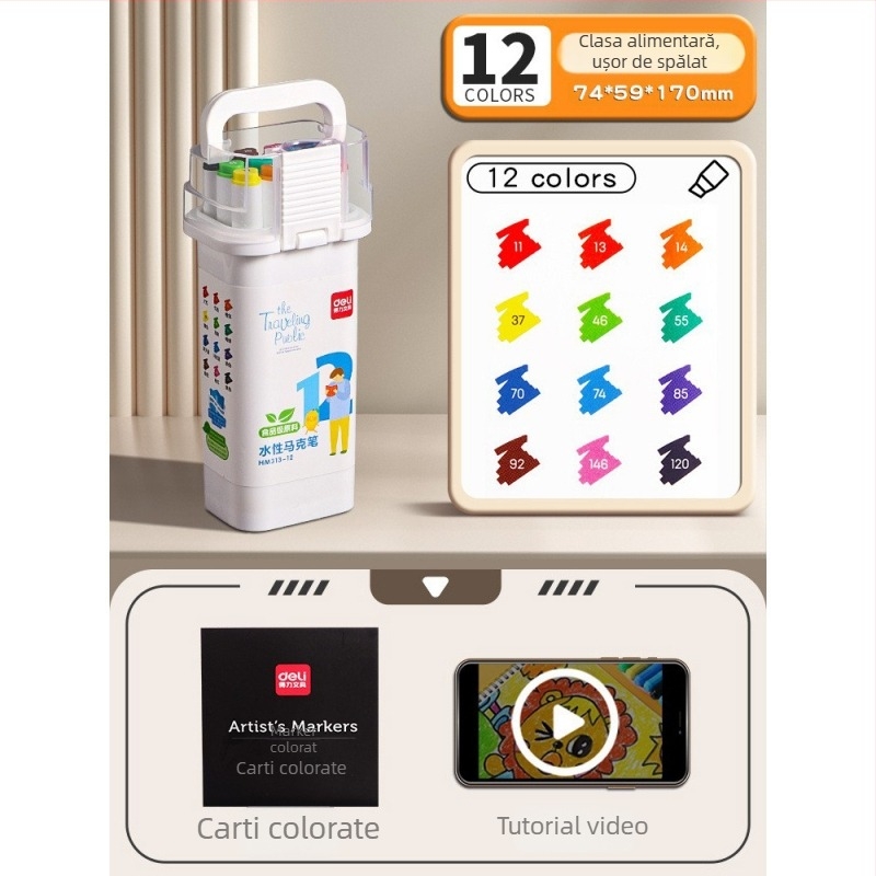 Marker Deli pentru copii, de calitate alimentară, cu capete duble, lavabil, pe bază de apă, non-toxic