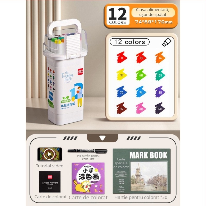 Marker Deli pentru copii, de calitate alimentară, cu capete duble, lavabil, pe bază de apă, non-toxic