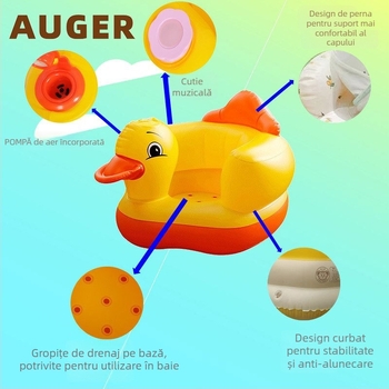 Scaun de învățare gonflabil pentru sugari – PVC, funcție muzicală, design rață (0-3 ani) HAR TIGER